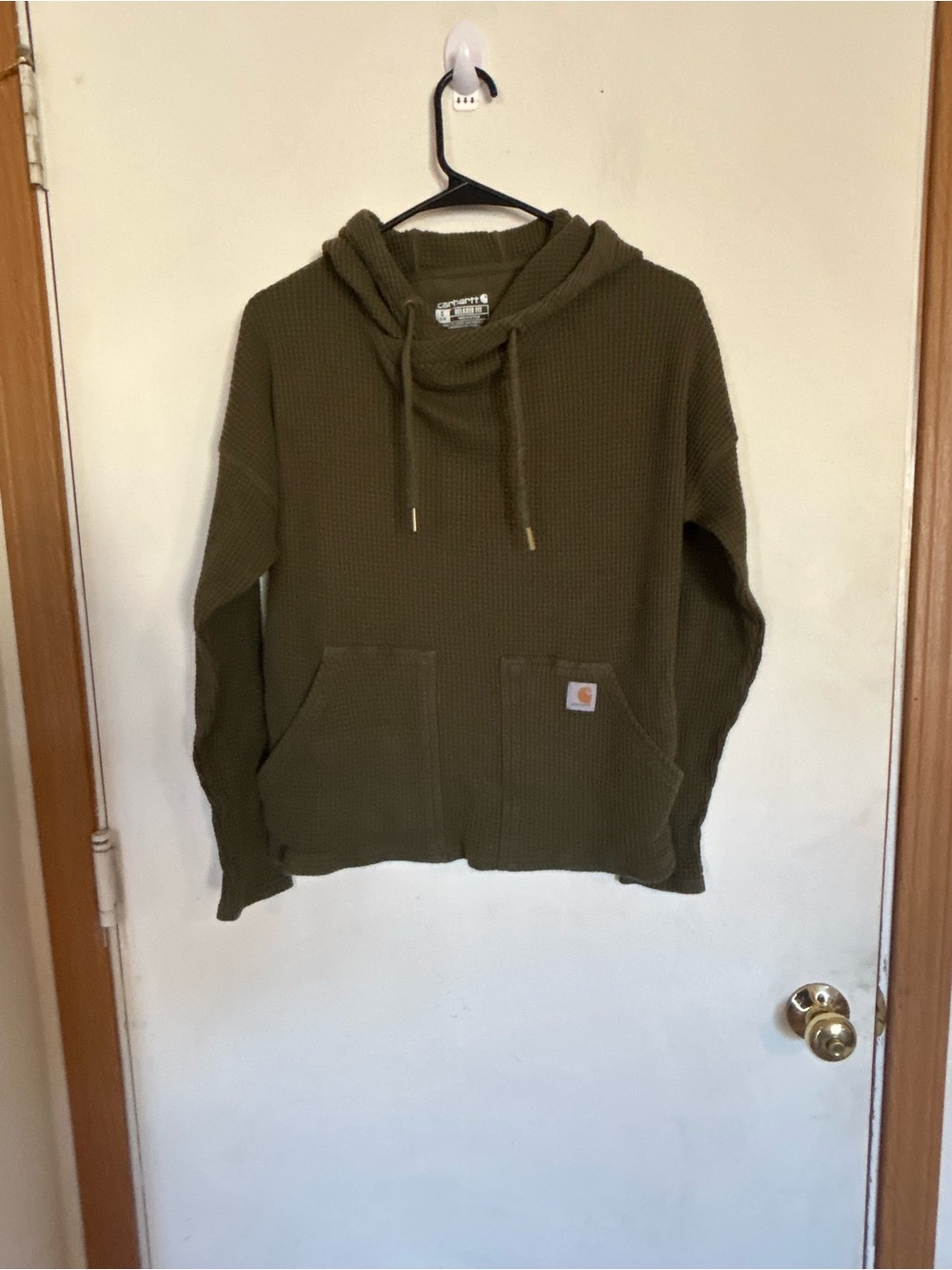Carhartt Olive Green Waffle Knit Hooded Pullover Woman's Small